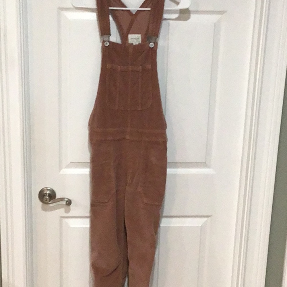 American Eagle Outfitters Corduroy Overalls Jumpsuit in Rust Brown